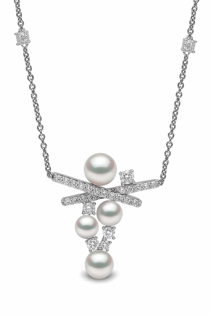 Sleek Necklace, 18k White Gold, Diamond & Pearl